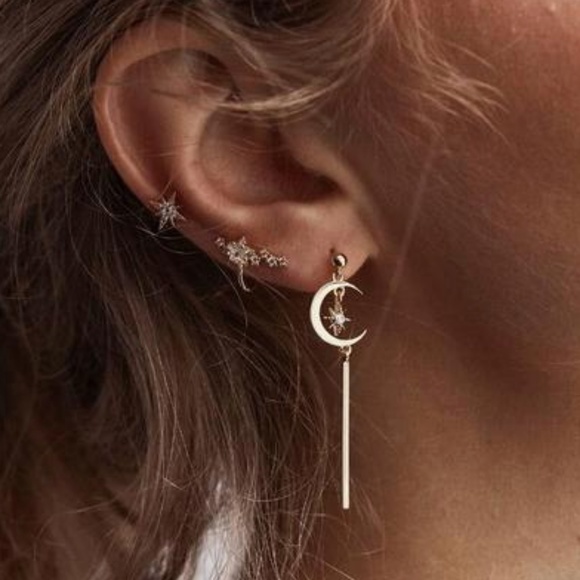 Unique Design//Stars Moon Earrings set GOLD - Picture 5 of 7